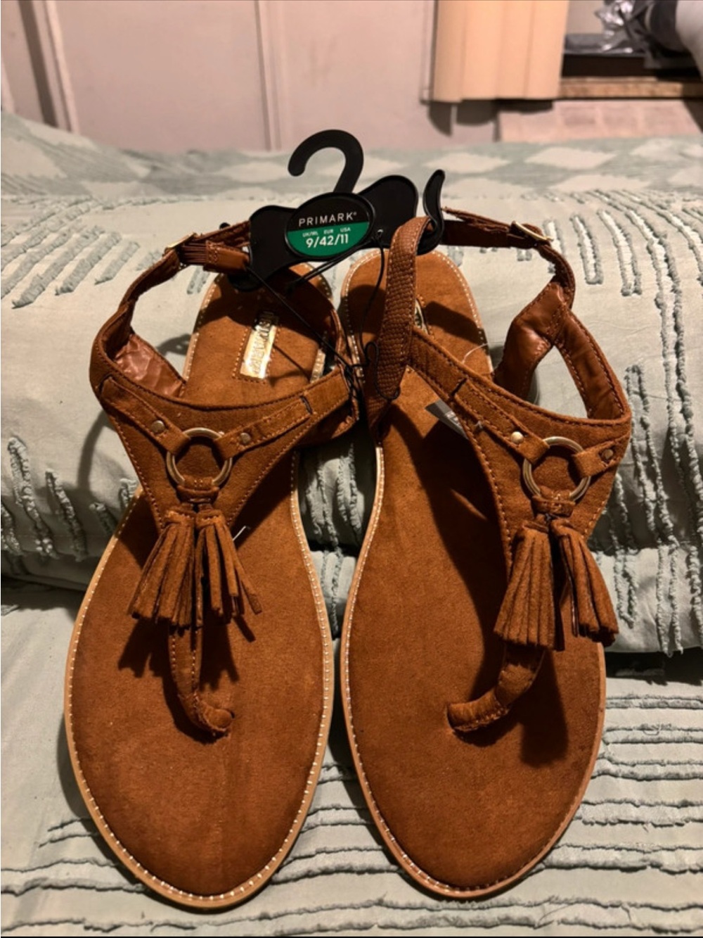 Primark Brown Suede Tassel T-Strap Sandals - Women